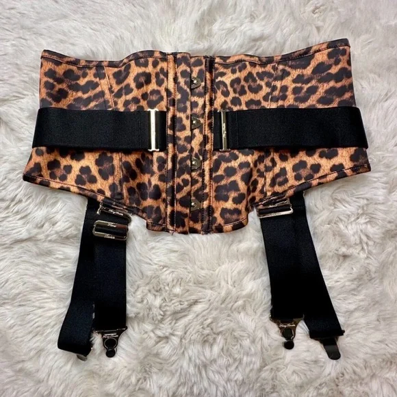 RARE 🔥 Honey Birdette CHASTITY 🐆🖤 Jaguar 3 Piece Set 34D, M Waspie, XS Brief
